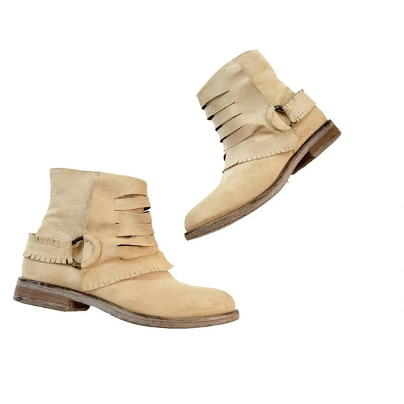 Sundance Suede Western Fringe Ankle Boot Bootie Beige Size 36 - Picture 3 of 11